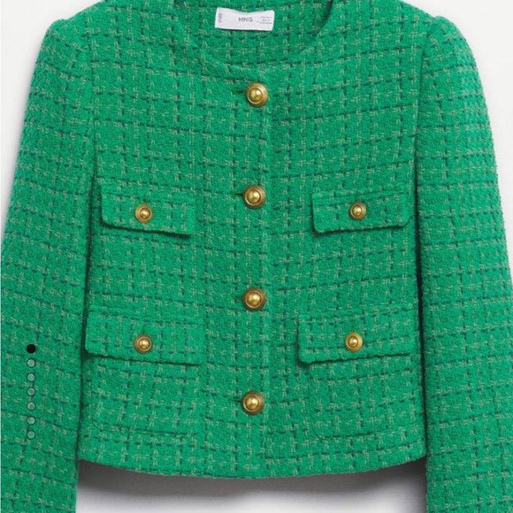NWT Mango Pocket Tweed Jacket XS Green - Picture 2 of 11